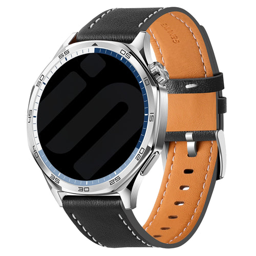 Huawei Watch GT 3 Pro 46mm 'One Push' Leather Strap (Black)
