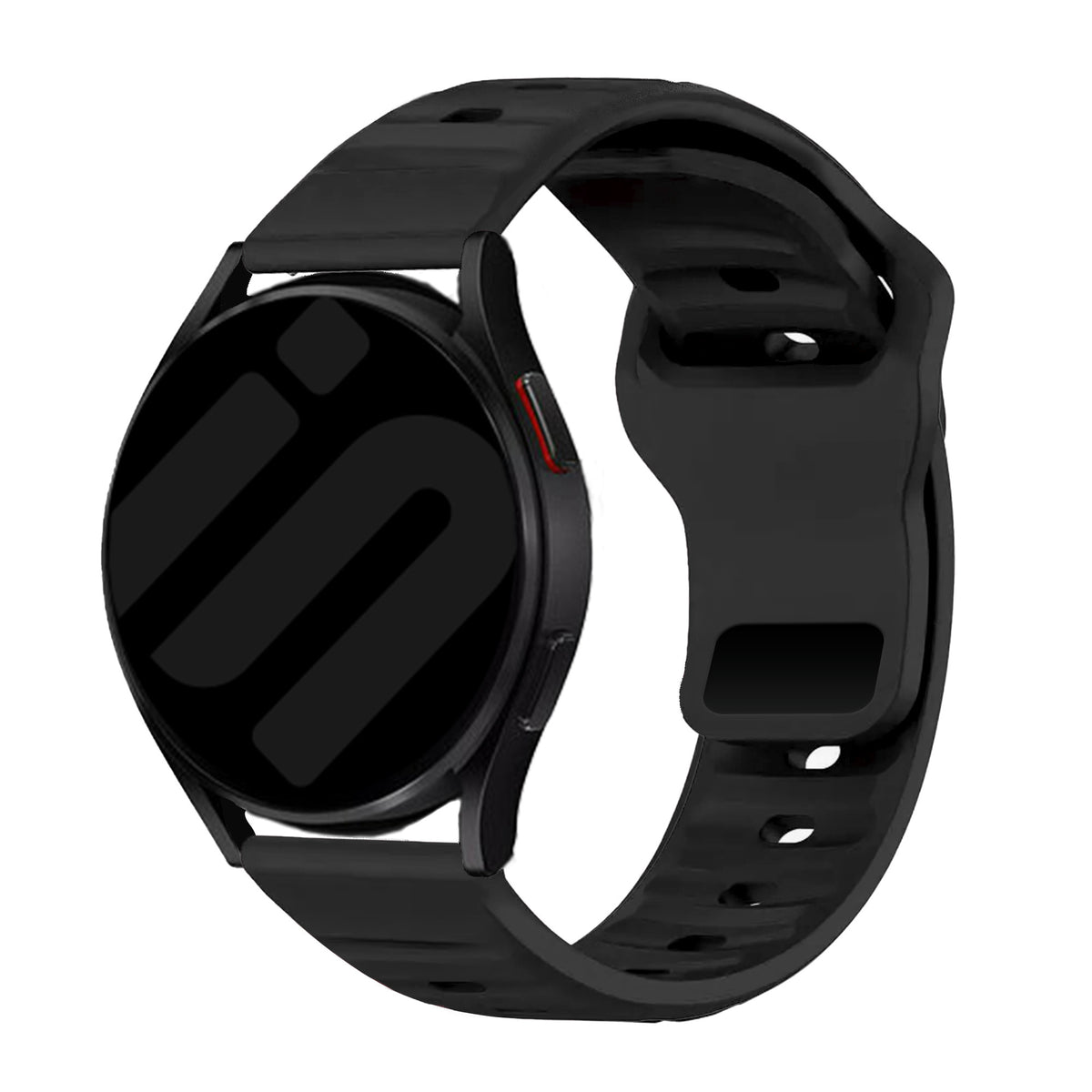Outdoor Silicone Strap, black, on a watch, 3/4 front view