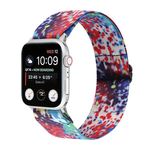 Nylon Elastic Strap, colourful, on a watch, 3/4 front view