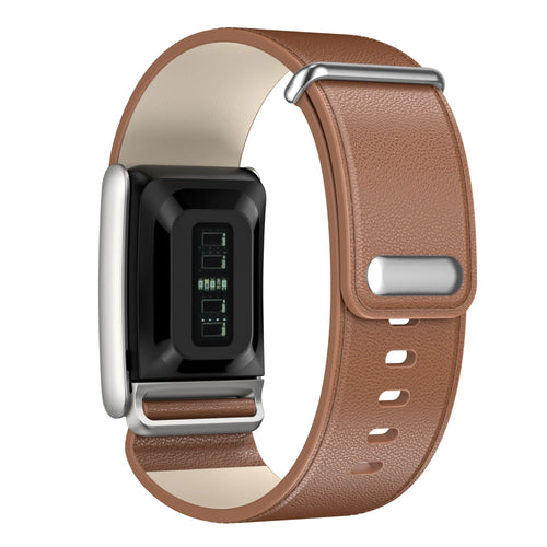Leather Strap, brown, on a watch, 3/4 front view