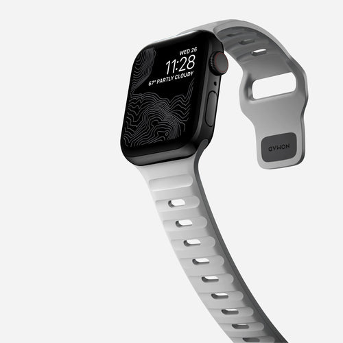 Sport Silicone Strap, grey, on a watch, 3/4 front view
