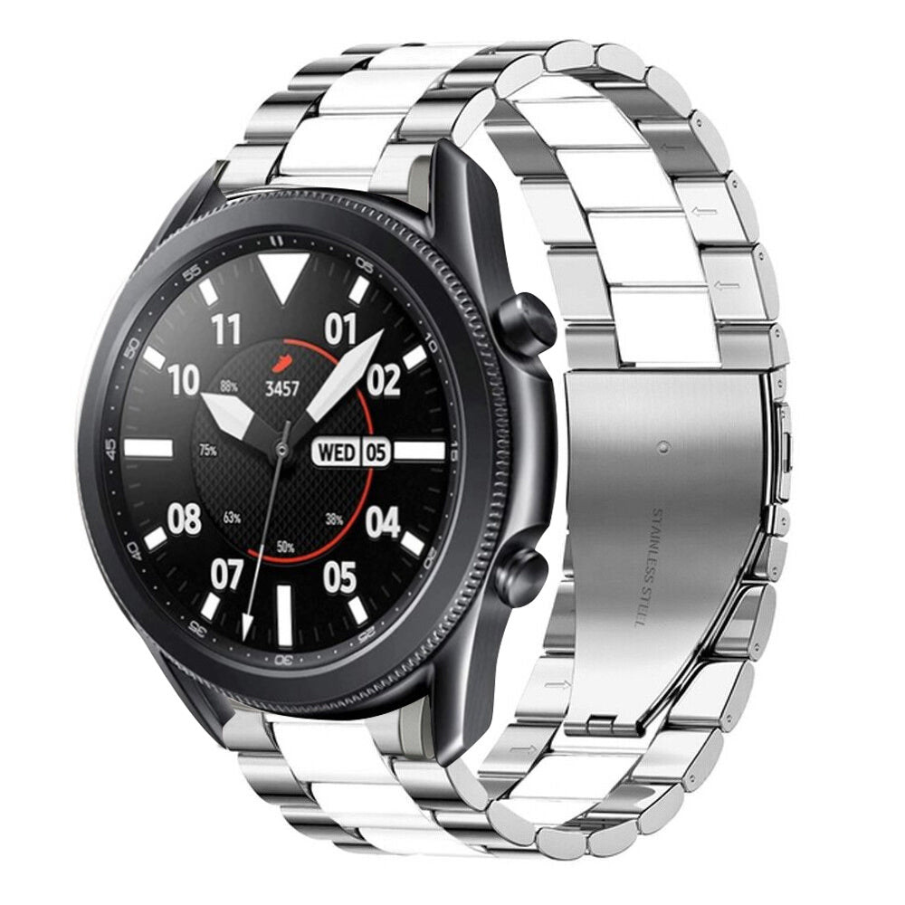 Steel Strap, silver/white, on a watch, 3/4 front view