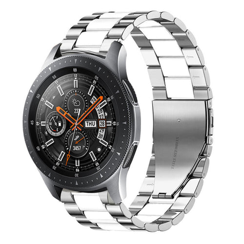 Steel Strap, silver/white, on a watch, 3/4 front view