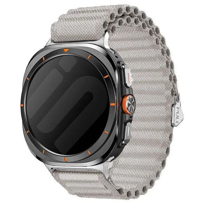 Outdoor Nylon Strap, white, on a watch, 3/4 front view