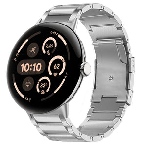 Titanium Strap, silver, on a watch, 3/4 front view