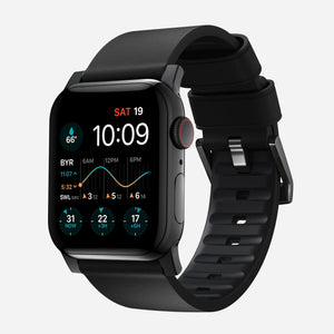 Silicone Active Pro Hybrid Strap, black, on a watch, 3/4 front view