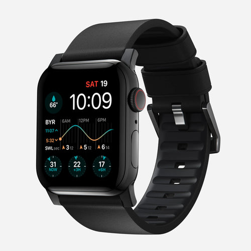 Silicone Active Pro Hybrid Strap, black, on a watch, 3/4 front view