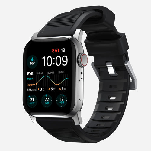 Nomad Bracelet de silicone résistant Apple Watch (noir/argenté)