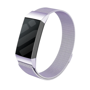 Milanese Strap, purple, on a watch, 3/4 front view