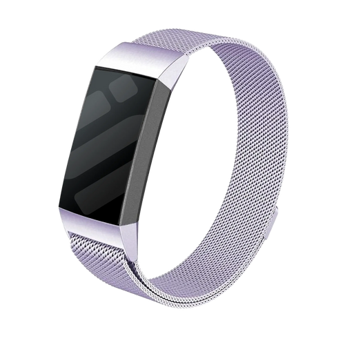 Milanese Strap, purple, on a watch, 3/4 front view