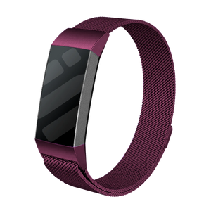 Milanese Strap, purple, on a watch, 3/4 front view