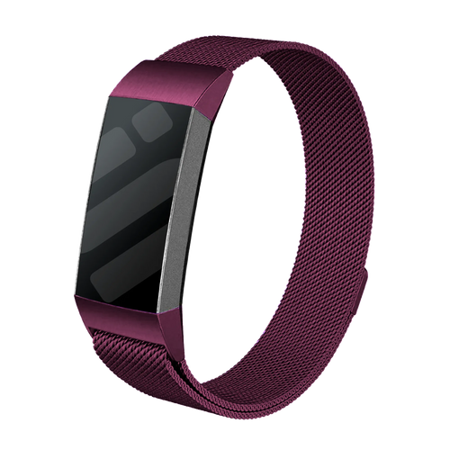 Milanese Strap, purple, on a watch, 3/4 front view