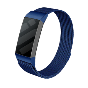 Milanese Strap, blue, on a watch, 3/4 front view
