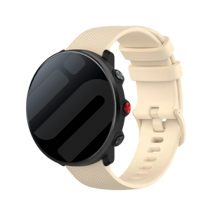 Premium Silicone Strap, beige, on a watch, 3/4 front view