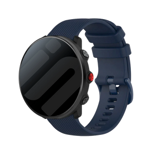 Premium Silicone Strap, dark blue, on a watch, 3/4 front view