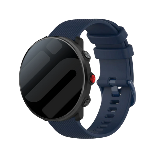 Premium Silicone Strap, dark blue, on a watch, 3/4 front view