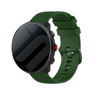 Premium Silicone Strap, army green, on a watch, 3/4 front view