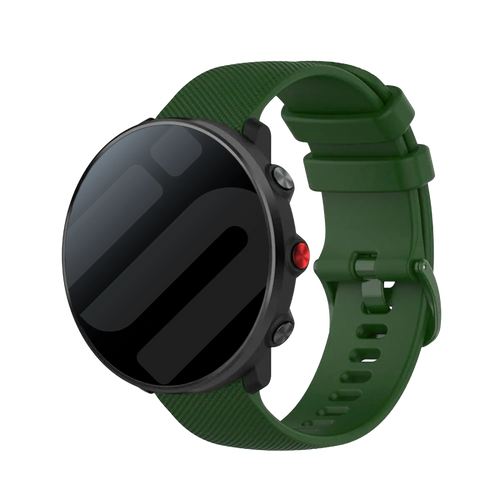 Premium Silicone Strap, army green, on a watch, 3/4 front view