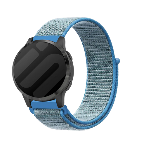 Nylon Strap, light blue, on a watch, 3/4 front view