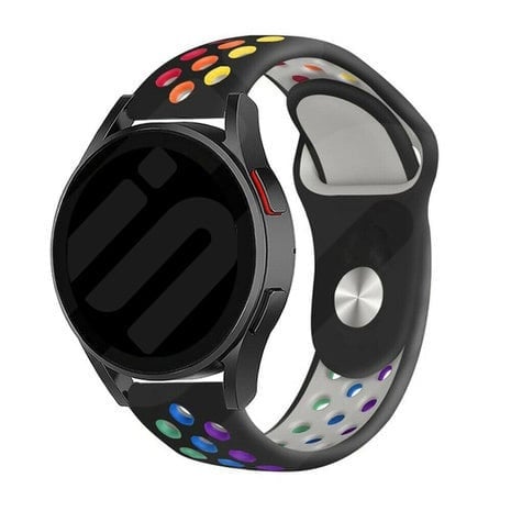 Silicone Sport Strap, black/colourful, on a watch, 3/4 front view