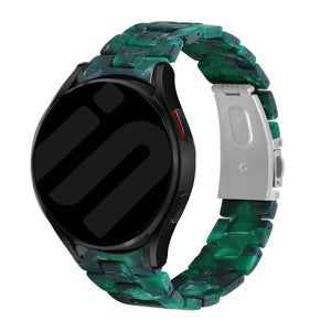 Metal Resin Strap, green, on a watch, 3/4 front view