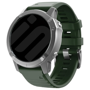 Silicone Strap, dark green, on a watch, 3/4 front view