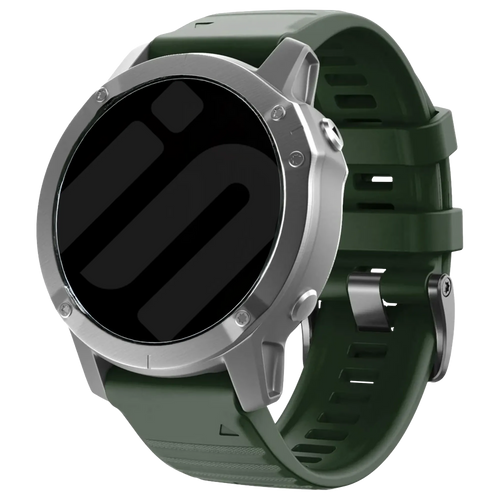 Silicone Strap, dark green, on a watch, 3/4 front view