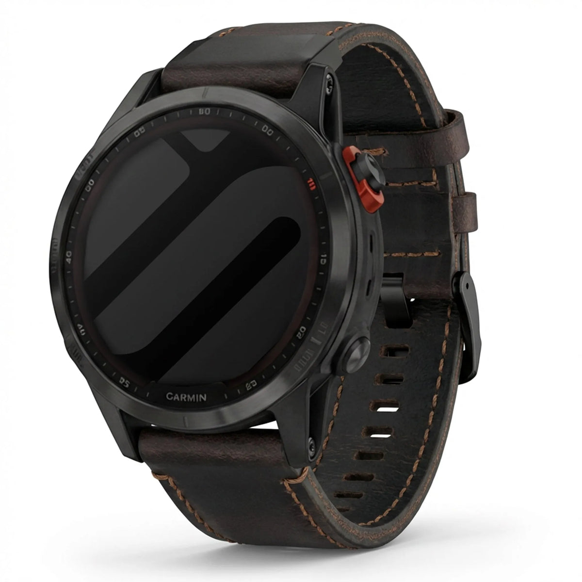 Leather Strap, dark brown, on a watch, 3/4 front view