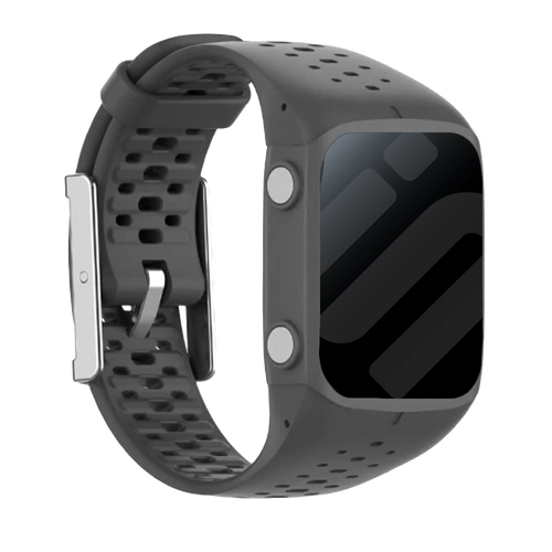 Silicone Strap, dark grey, on a watch, 3/4 front view