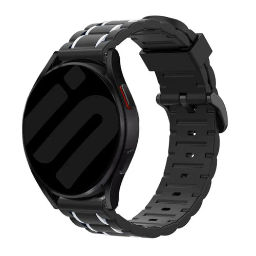 Silicone Strap 'Tough', black/white, on a watch, 3/4 front view