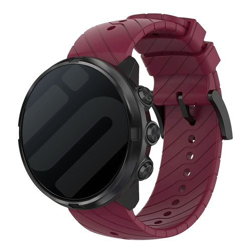 Silicone Strap, burgundy, on a watch, 3/4 front view