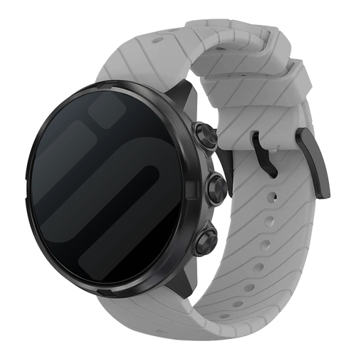 Silicone Strap, grey, on a watch, 3/4 front view
