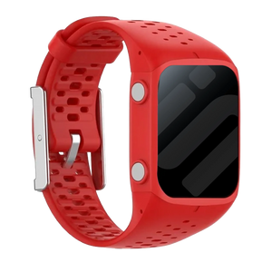 Silicone Strap, red, on a watch, 3/4 front view