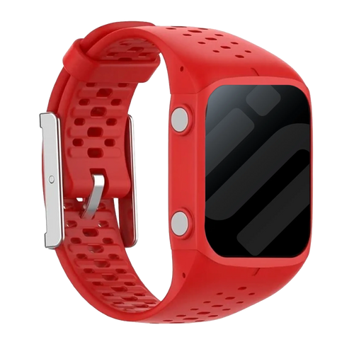 Silicone Strap, red, on a watch, 3/4 front view