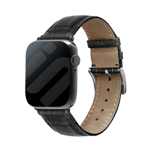 Bracelet cuir motif crocodile Apple Watch (noir)