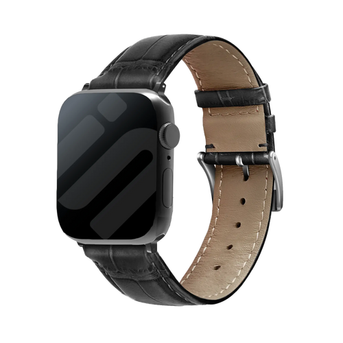 Bracelet cuir motif crocodile Apple Watch (noir)