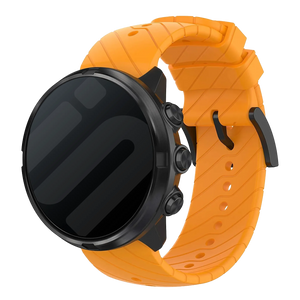 Silicone Strap, orange, on a watch, 3/4 front view