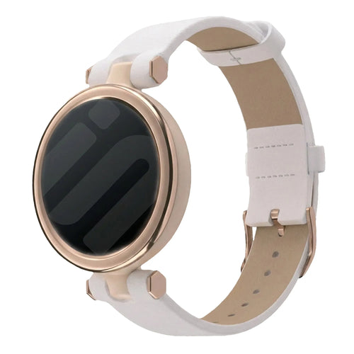 Leather Strap, white, on a watch, 3/4 front view