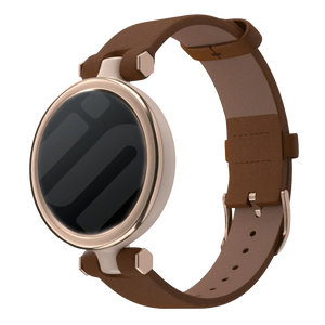 Leather Strap, brown, on a watch, 3/4 front view