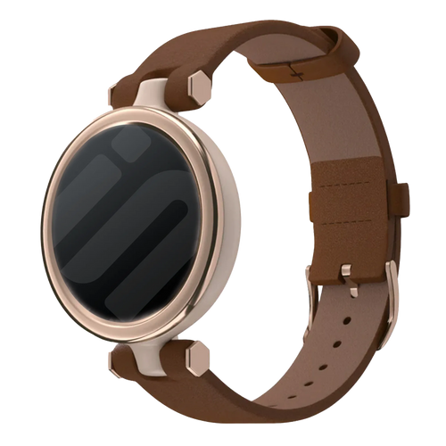 Leather Strap, brown, on a watch, 3/4 front view