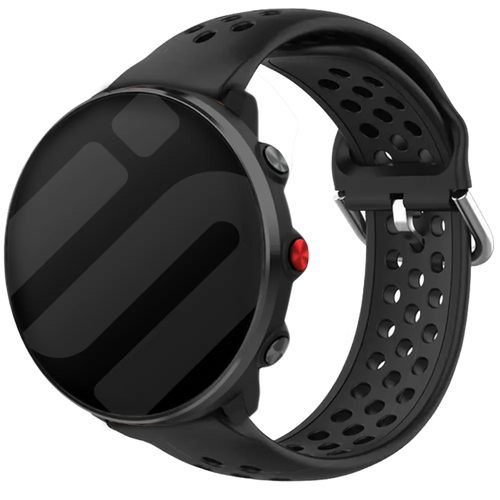 Breathable Silicone Strap, black, on a watch, 3/4 front view