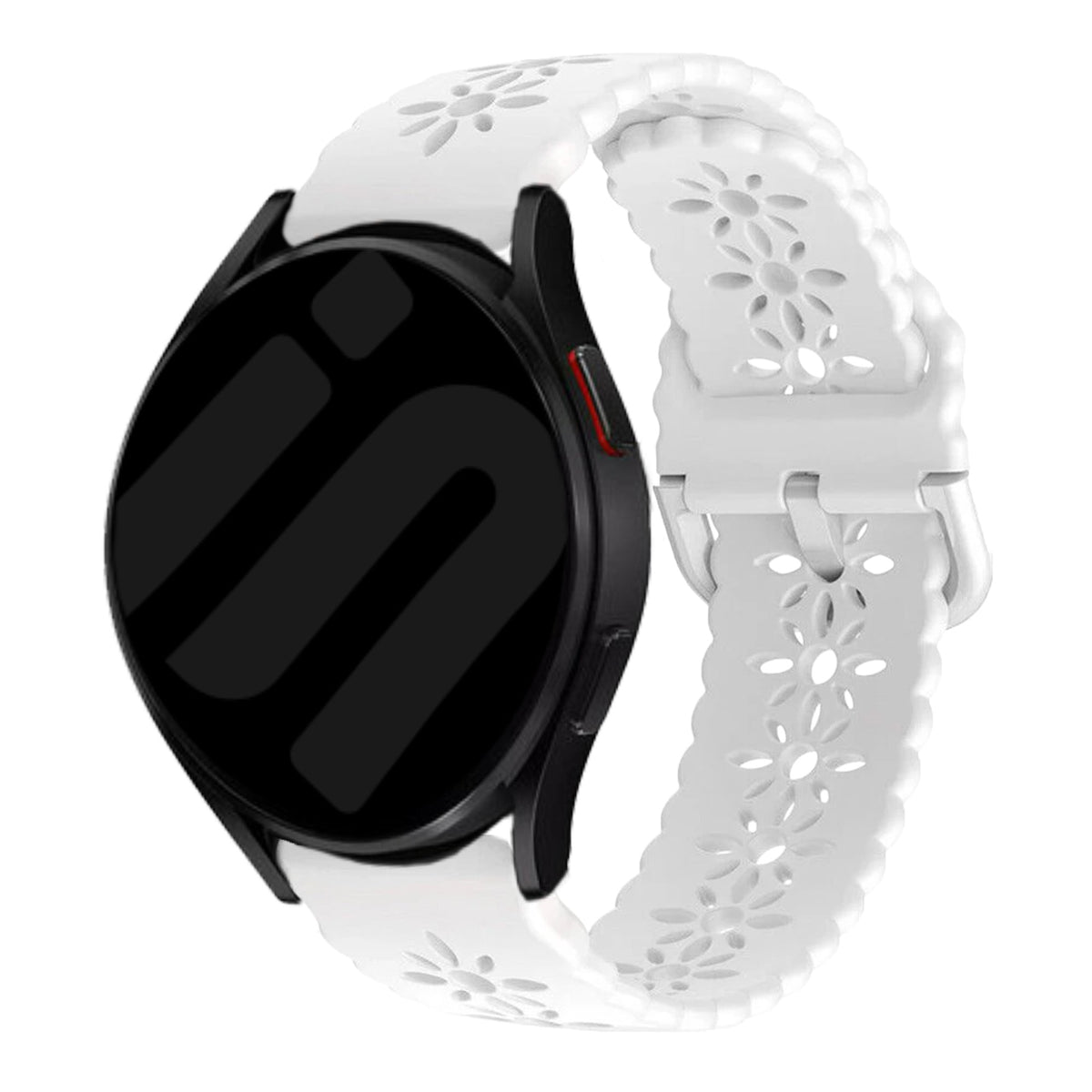 Patterned Silicone Strap, white, on a watch, 3/4 front view