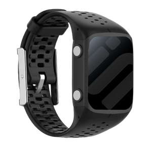 Silicone Strap, black, on a watch, 3/4 front view