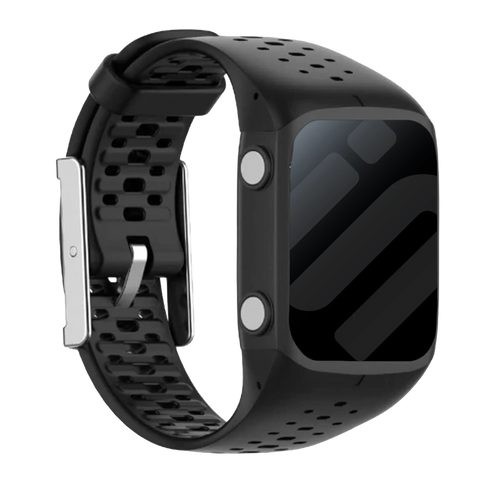 Silicone Strap, black, on a watch, 3/4 front view