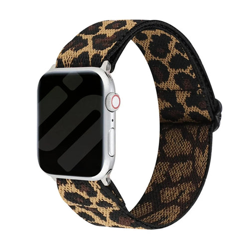 Nylon Elastic Strap, lucky leopard, on a watch, 3/4 front view