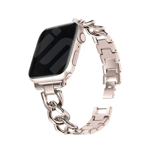 Steel Chain Strap, starlight, on a watch, 3/4 front view