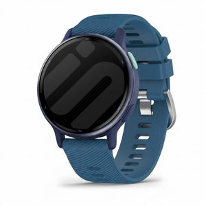 Silicone Strap, blue, on a watch, 3/4 front view
