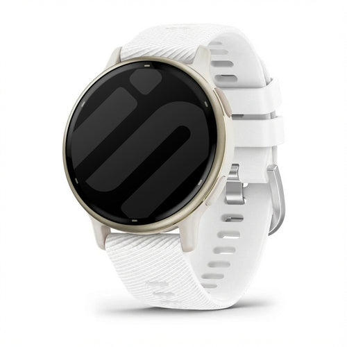 Silicone Strap, white, on a watch, 3/4 front view