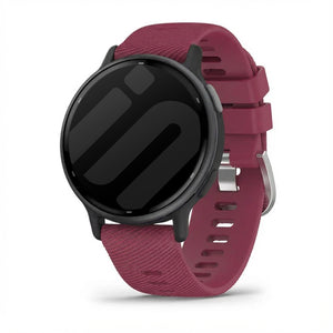 Silicone Strap, wine red, on a watch, 3/4 front view