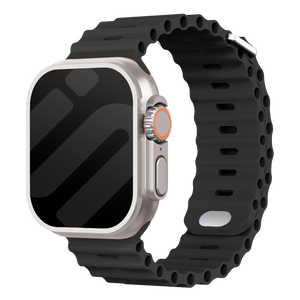 Silicone Ocean Strap with Snap Closure, black, on a watch, 3/4 front view